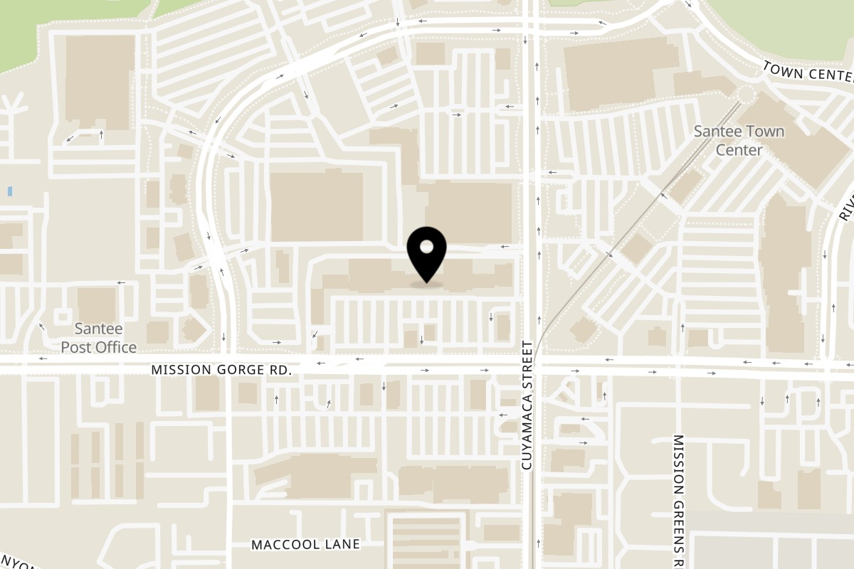 Map showing the location of Okawa Steak House & Sushi on 9720 Mission Gorge Rd A in Santee